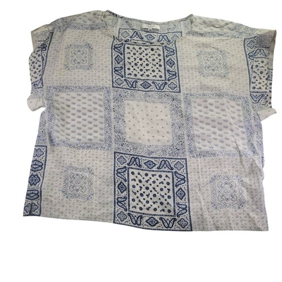 Madewell Blue & White Kyoto  Patchwork Paisley Design 100% Silk Blouse Size M - Picture 1 of 8